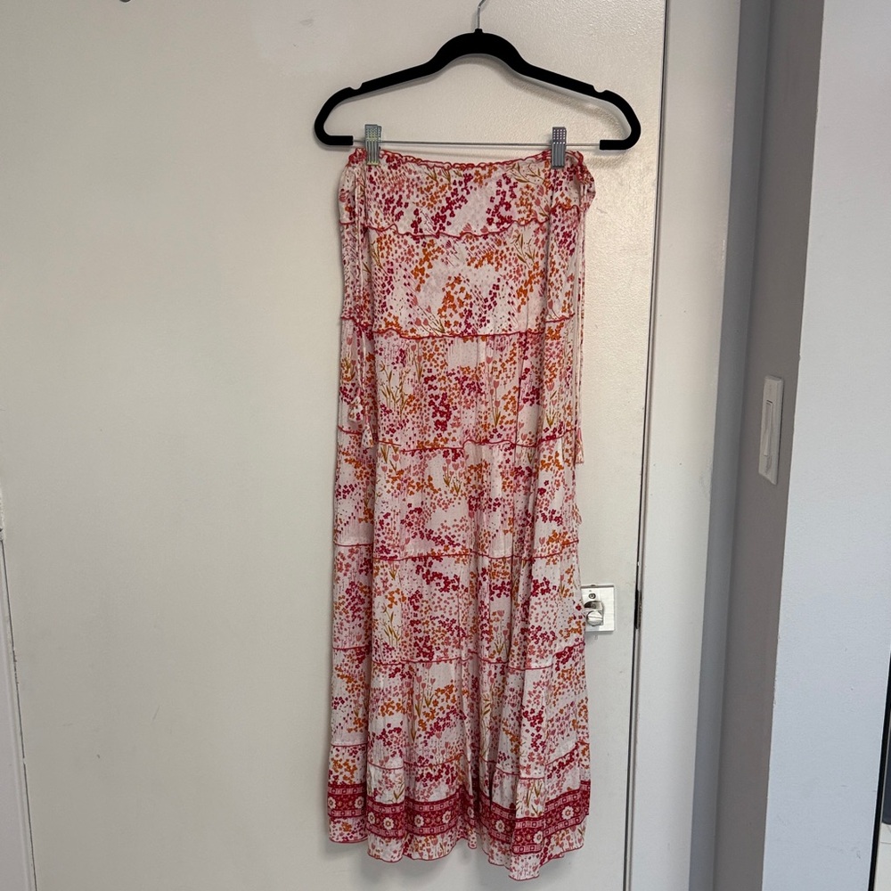 Poupette St. Barth Red and Pink Floral Maxi Skirt